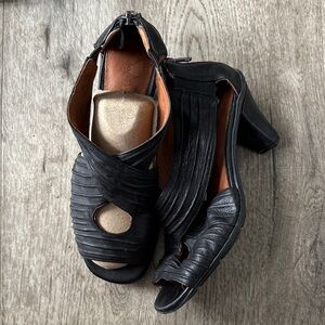 Gentle Souls Black Osaka Rama Sandals Textured Heels